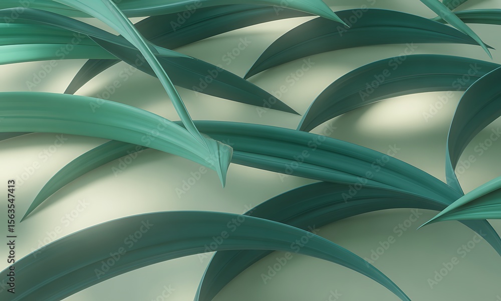 Poster close-up view of stylized, overlapping green leaves, creating a natural pattern.
