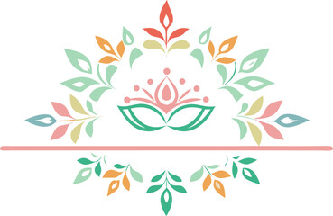 Fototapeta premium Minimal Bengali Alpona Border with Pastel Watercolor Floral Motifs