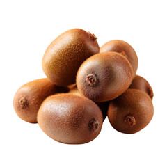 A pile of ripe fuzzy brown kiwifruit isolated on transparent background
