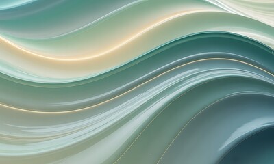 Obraz premium Abstract design featuring flowing, wavy lines in pastel teal and beige tones.