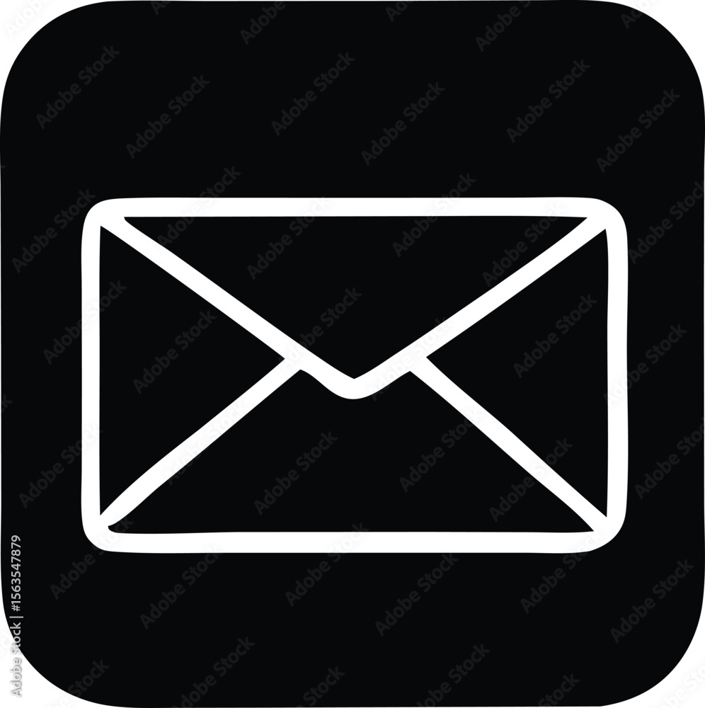 Poster simple white envelope icon with a black background and rounded corners representing communication an