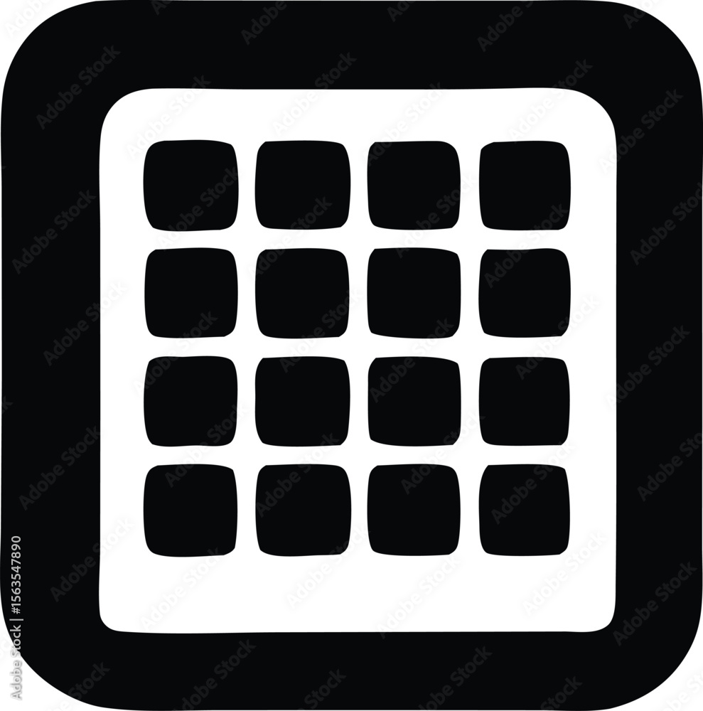 Aufkleber abstract black and white icon representing a grid of sixteen rounded squares within a larger rounded