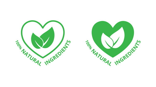100% natural ingredients stamp, organic product icon, eco emblem, green label
