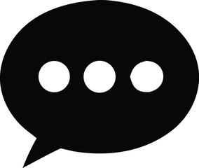 A simple black speech bubble icon with three white dots inside representing conversation or thinking