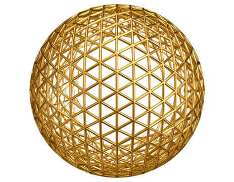3d golden abstract render sphere png transparent background.