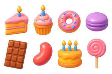 Colorful birthday dessert icons illustration for card design