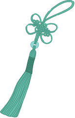 Obraz premium An elegant knot accessory with intricate looped design and tassel, ideal for textile or traditional ornament themes.