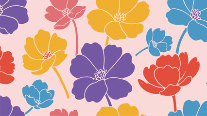 Vibrant Floral Pattern: Colorful Cosmos Design