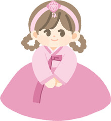A cute girl in pink traditional Korean dress (hanbok), perfect for culture, holiday, and kids illustrations.