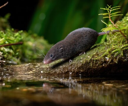 Water shrew, Neomys fodiens, in the wild