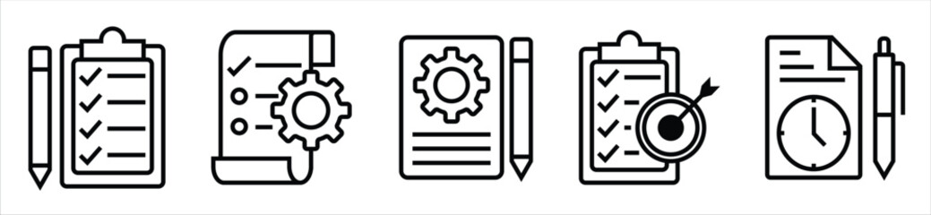 Checklist and Task Management Icons — Planning, Goals, and Productivity Outline Symbols