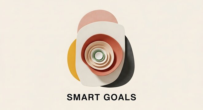 Abstract Composition of Colorful Shapes and Bowls with "SMART GOALS" Text