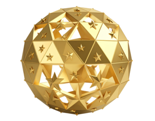 3d golden abstract render sphere transparent background.