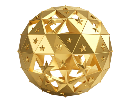 3d golden abstract render sphere transparent background.