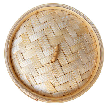 Bamboo food steamer top view isolated on a white transparent background, PNG file.