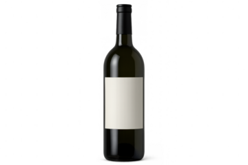 Dark glass wine bottle with empty label displayed on clean background, ready for mockup design and branding presentation