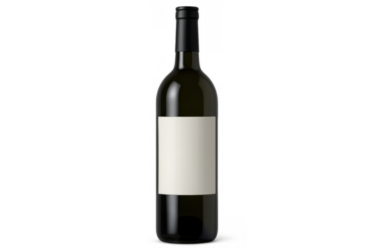 Dark glass wine bottle with empty label displayed on clean background, ready for mockup design and branding presentation - Powered by Adobe
