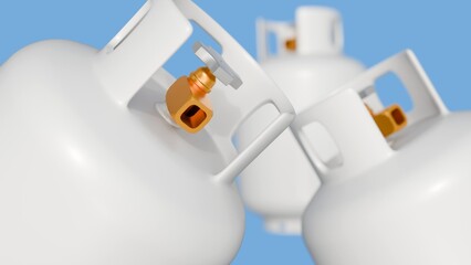 A 3d rendering of white gas tanks, the curved surfaces of the tanks and reflections that define their cylindrical shapes.
