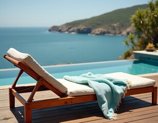 Liege mit Decke am Infinity Pool mit Meerblick
