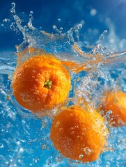 Oranges Splashing in Water with Dynamic Splash Effect