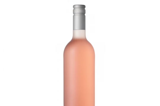 Stylish rosé wine bottle with a silver cap, isolated against a transparent background, ideal for product design and branding concepts