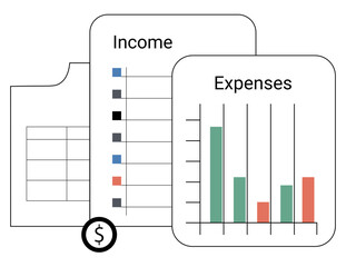 Flat Bar Chart Comparing Income vs Expenses With Color-Coded Bars, Featuring a Clean and Minimal Financial Design for Business Visualization