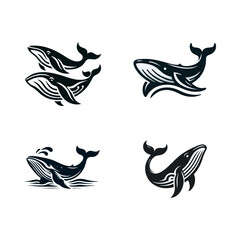 Naklejka premium Whale Humpback logo icon design illustration black white