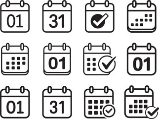 Calendar and Planner Icon Set – Event, Reminder, Schedule Symbols for UI and App Design