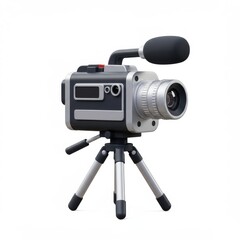 3d retro camcorder on tripod isolated on white background