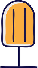 A simple stylized illustration of a yellow popsicle with dark blue outlines and a white stripe detail on a white background