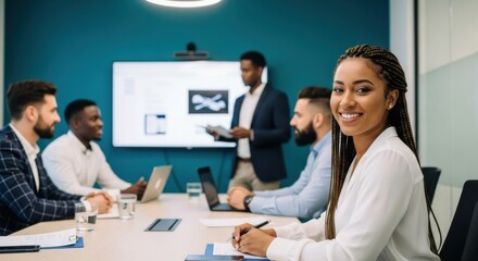 Obraz premium Diverse Team Collaborating Effectively in a Modern Office Meeting