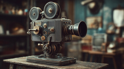 Naklejka premium Old Classic Film Camera – Cinematic Vintage Style on Neutral Background