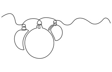 Fototapeta premium One continuous line drawing of Christmas greeting card. Festive candle with snowflake and christmas tree toy for winter xmas holiday concept in simple linear style. Doodle vector illustration