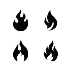 Set of Black Flame Icons for Flammable or Heat Warning