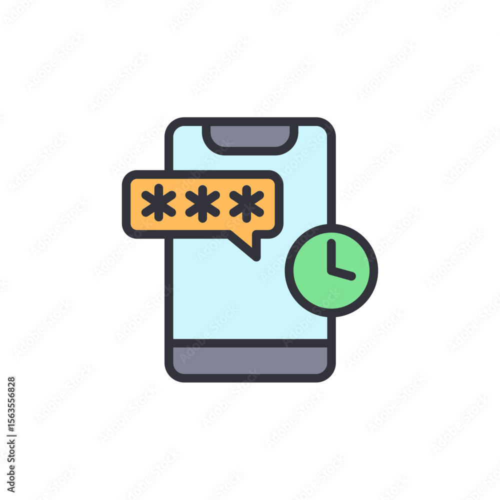 Poster smartphone security with password and clock symbol on transparent display