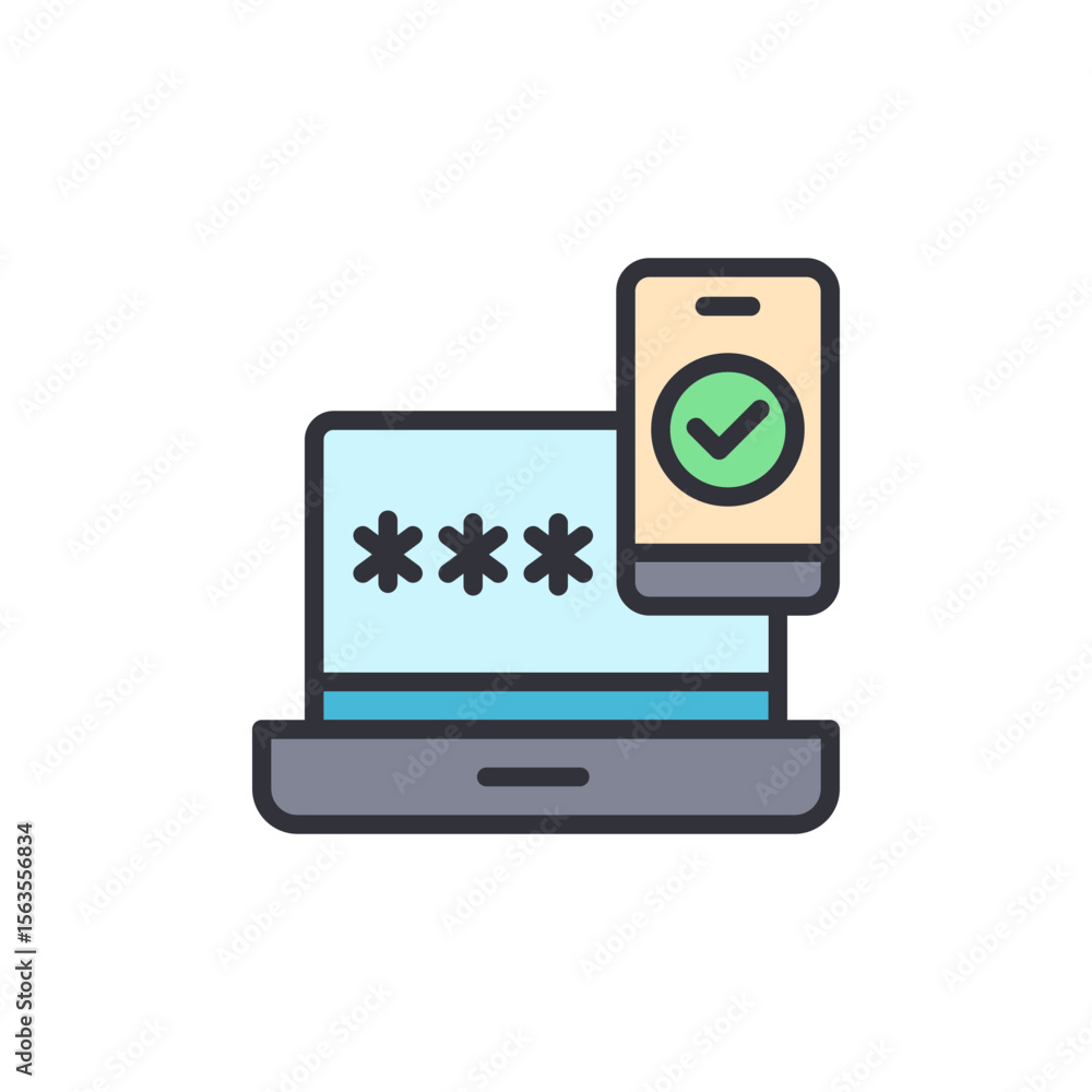 Poster two factor authentication with smartphone and laptop on transparent