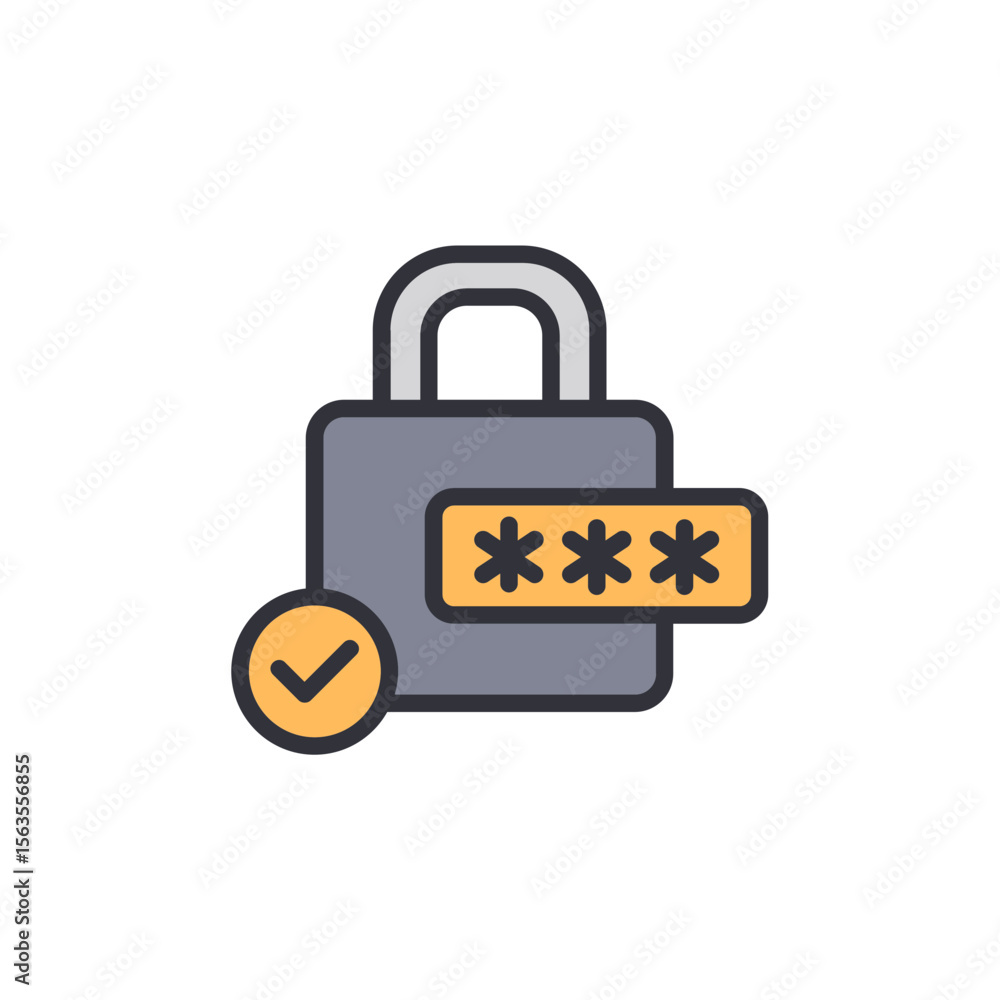 Poster padlock with asterisks and checkmark symbolizing security confirmation