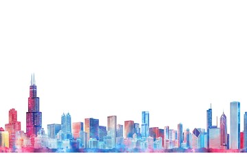 Colorful city skyline view