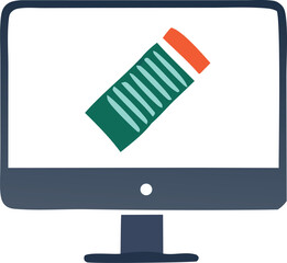 Stylized illustration of a computer monitor displaying a green pencil with a red eraser symbolizing creativity and digital work