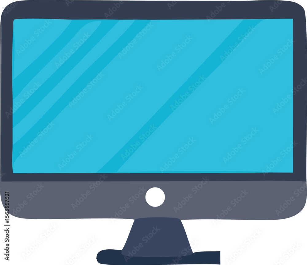 Poster modern flat design computer monitor with a bright blue screen and subtle diagonal light reflections 