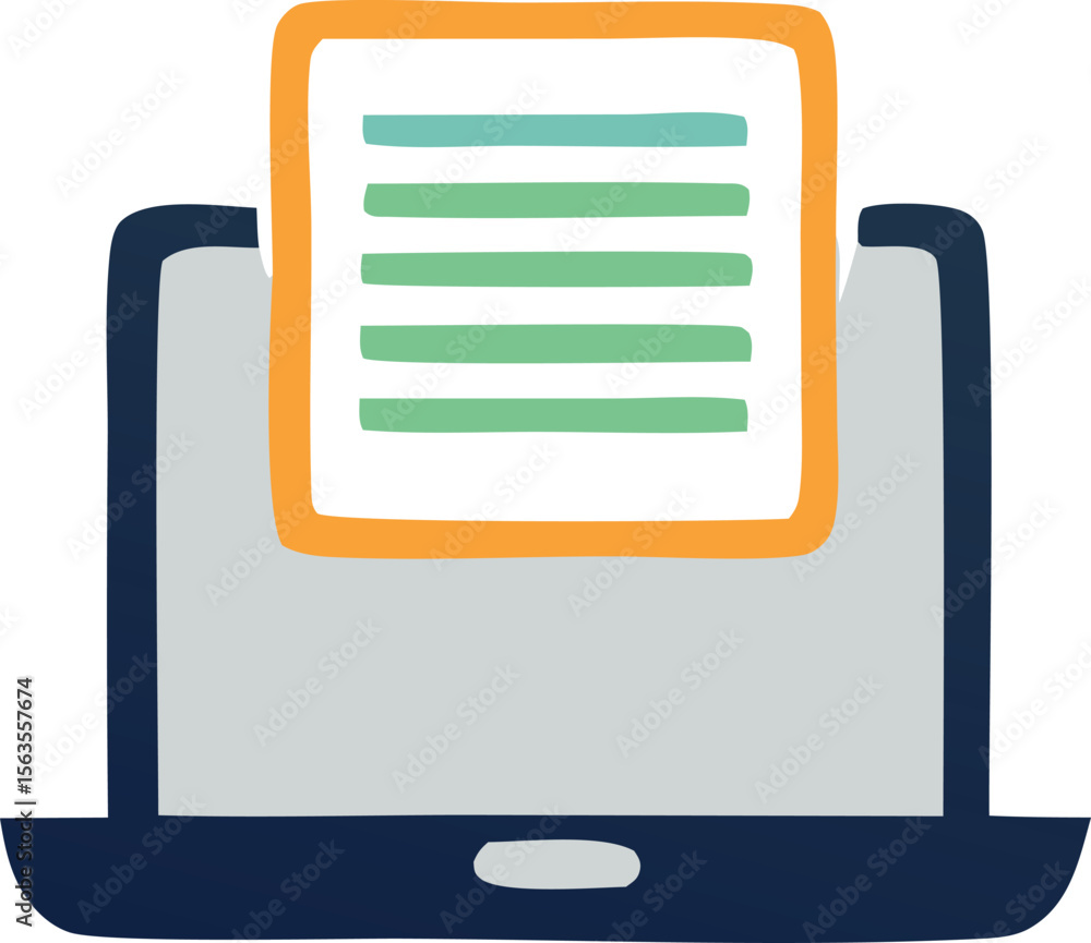 Fototapete stylized illustration of a laptop displaying a document with horizontal lines of text on a white bac