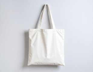 Plain White Canvas Tote Bag Mockup Hanging on Neutral Background