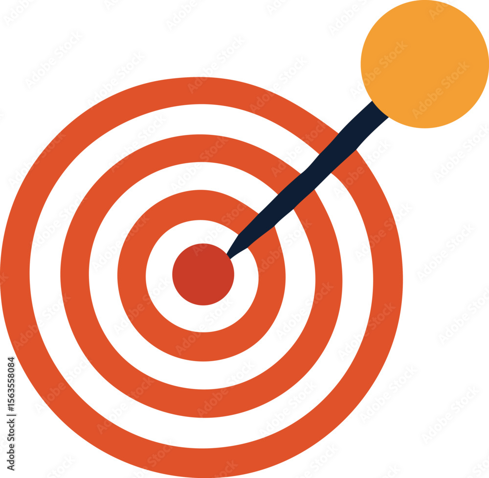Poster a dart has perfectly hit the bullseye of a target representing successful aim and achievement in a s