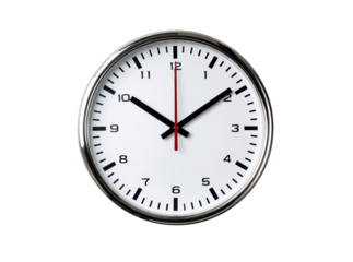 Modern minimalist clock design showing the time twelve oclock, Isolated On Transparent Background, Png Cut Out