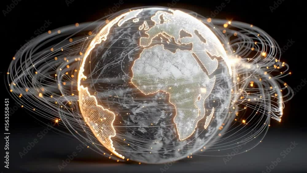 Aufkleber digital globe surrounded by illuminated lines representing global connectivity and technology in a m