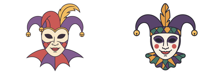 Colorful jester masks with vibrant designs showcase festive spirit for celebrations and events