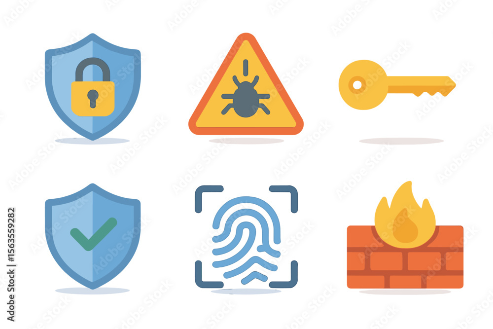 Poster security icons representing various cybersecurity measures for protecting digital information