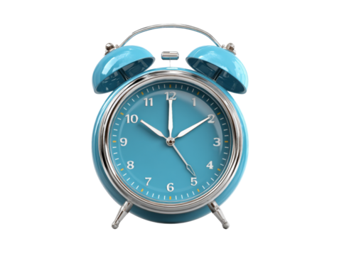Retro blue alarm clock time management punctuality concept, Isolated On Transparent Background, Png Cut Out
