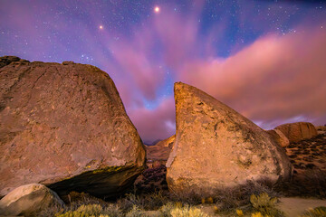 Blue hour at the Buttermilk boulders near Bishop, California in the Eastern Sierra © Ross Stone