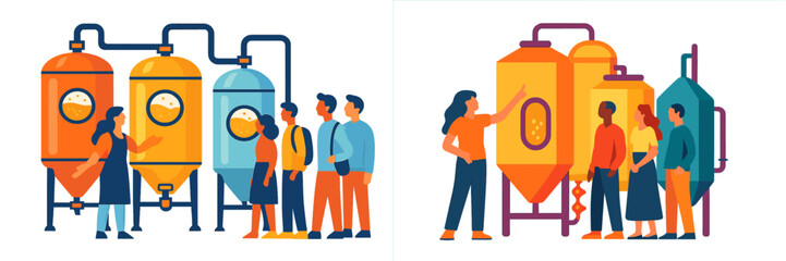 Brewing process demonstration at a craft brewery with visitors engaging in learning about fermentation methods